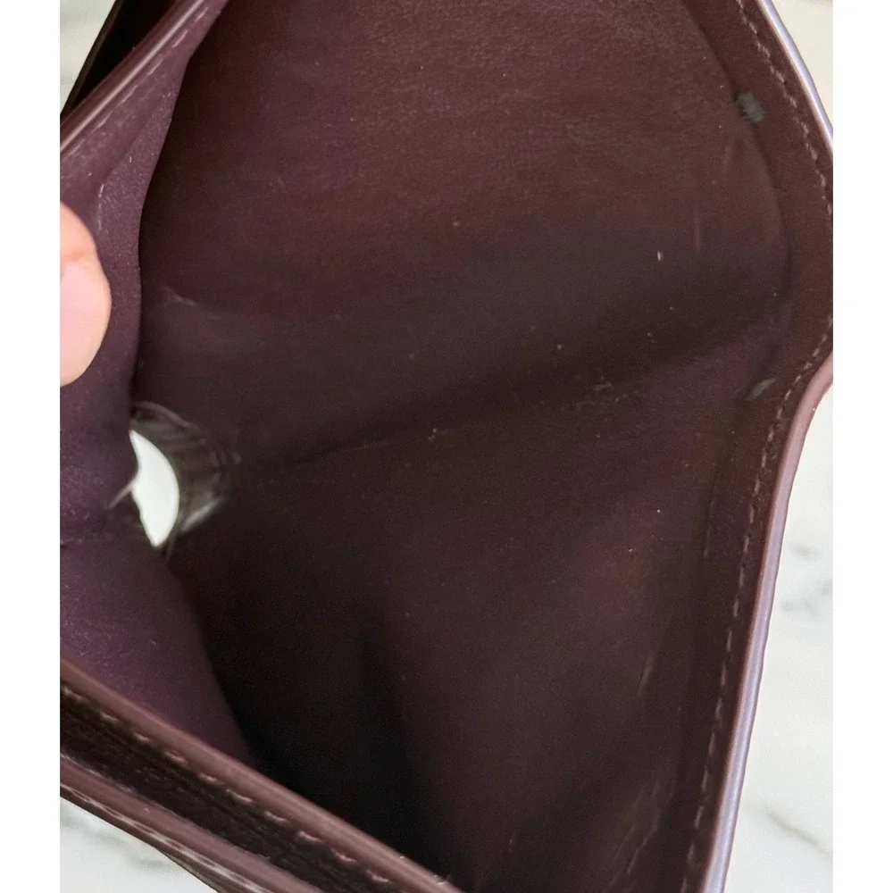 Coach Mens Black Pebble Leather Bifold Wallet Burgundy Interior Zipper Pocket